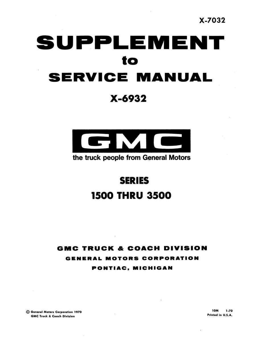 1969 1970 GMC Truck Service Manual Series 1500 thru 3500 Jackson