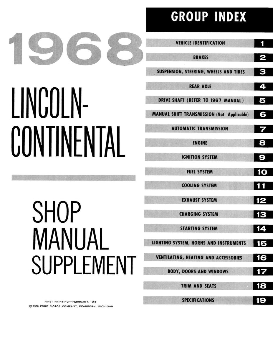 19671968 Lincoln Continental Maintenance Manual Jackson Automotive