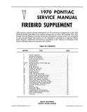 1970 Pontiac Firebird Service Manual Supplement