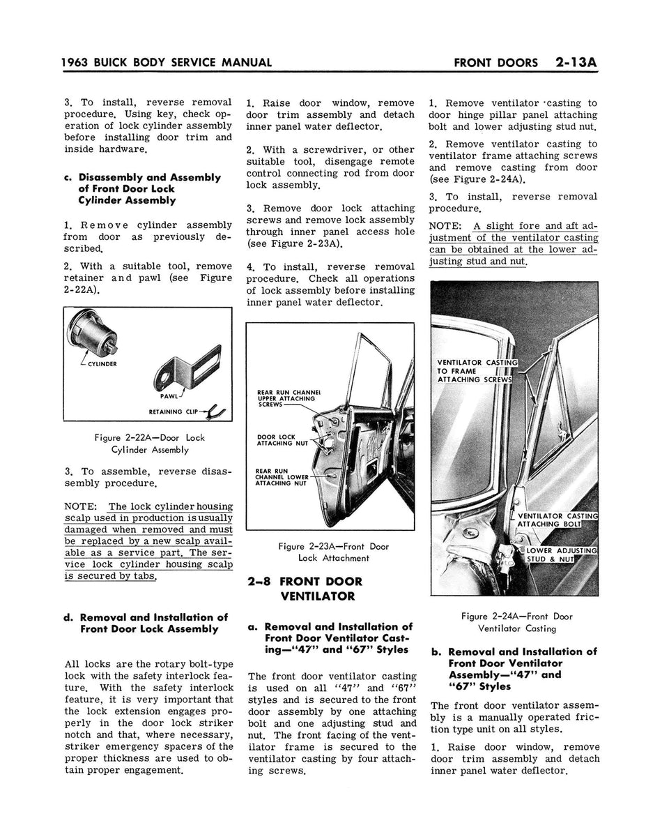 1963 Buick Body Service Manual (All Series) Jackson Automotive Products