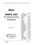 1945 - 1958 Willys Parts List of Popular Parts & Accessories Catalog