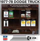 1977-1978 Dodge Truck Shop Manuals, Sales Brochures & Parts Book on USB