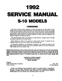1992 Chevrolet S-10 Models Truck Service Manual