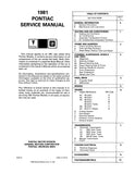 1981 Pontiac Service Manual Grand Prix LeMans Firebird Includes Wiring Diagrams