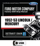 1952-1953 Lincoln Mercury Shop Manuals, Sales Data & Parts Books on USB
