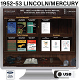 1952-1953 Lincoln Mercury Shop Manuals, Sales Data & Parts Books on USB