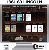 1961-1963 Lincoln Service Manuals, Sales Data & Parts Books on USB