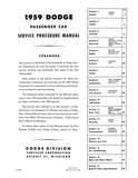 1958 - 1959 Dodge Car Shop Manual (Includes 1959 Supplement)