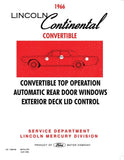 1966 Lincoln Continental Convertible Top Operation Deck Lid Conrtrol Shop Manual