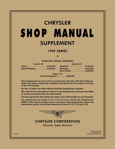 1939 Chrysler Shop Manual Supplement