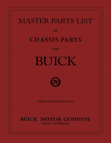 1924 - 1934 Buick Master Chassis Parts Catalog Book