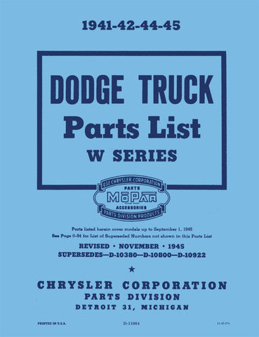 1941-1945 Dodge Truck Parts List - W Series