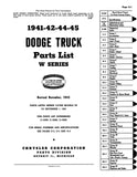1941-1945 Dodge Truck Parts List - W Series