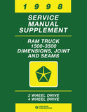 1998 Dodge Ram Truck 1500-3500 Dimensions, Joint, and Seams Manual Supplement