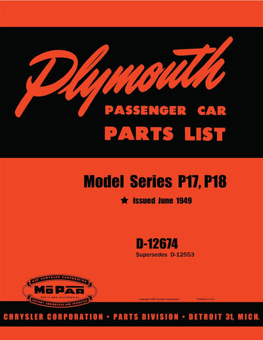 1949 Plymouth Parts Catalog - Model Series P17, P18
