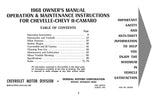 1968 Chevrolet Camaro, Chevelle, Chevy II Owner's Manual