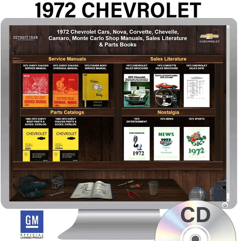 1972 Chevrolet Shop Manuals, Sales Literature & Parts Books on CD