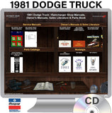 1981 Dodge Truck Shop Manuals Owners Manual Sales Literature & Parts Book on CD