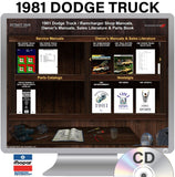 1981 Dodge Truck Shop Manuals Owners Manual Sales Literature & Parts Book on CD