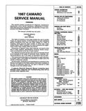 1987 Chevrolet Camaro Shop Manual Chassis & Body Includes 11x26 Wiring Diagrams