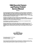 1998 Camaro Firebird Service Manual 3 Volume Setment
