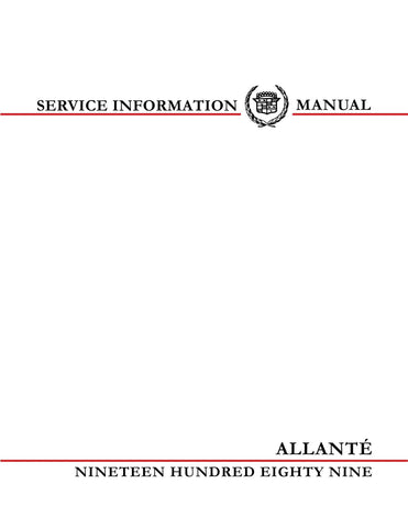 1989 Cadillac Allante Shop Manual