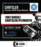 1981 Chrysler Dodge Plymouth Shop Owner Manual Parts Book Sales Literature USB
