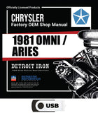 1981 Dodge Omni Aries Plymouth Horizon Reliant Shop Owner Manuals Parts Book USB