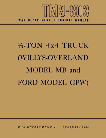 1940-1945 Willys MB Ford GPW WII Jeep Operating & Maintenance Manual TM 9-803