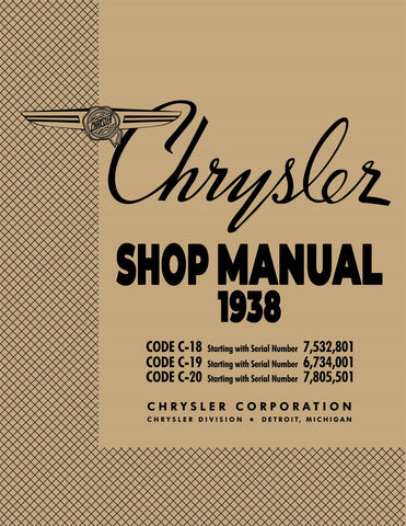 1938 Chrysler Shop Manual - Includes 11x17 inch Wiring Diagrams